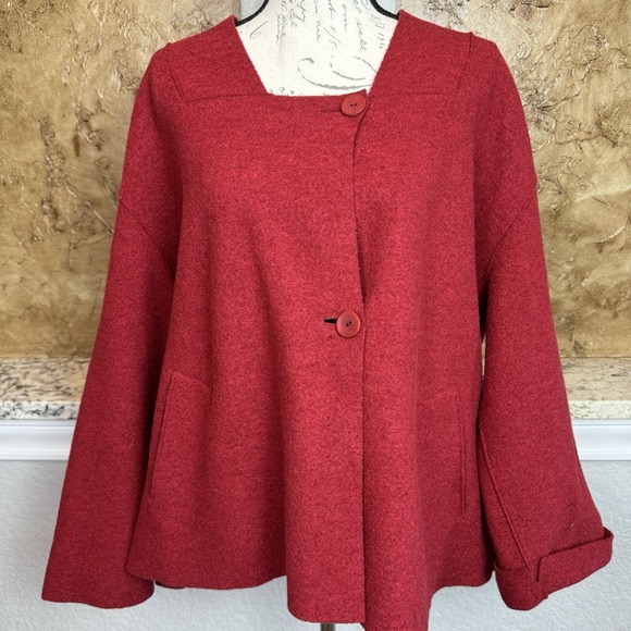 OSKA 100% Boiled Moessmer Virgin Wool Jacket 2 Button Coat Women's Sz 3 Red - Picture 1 of 12